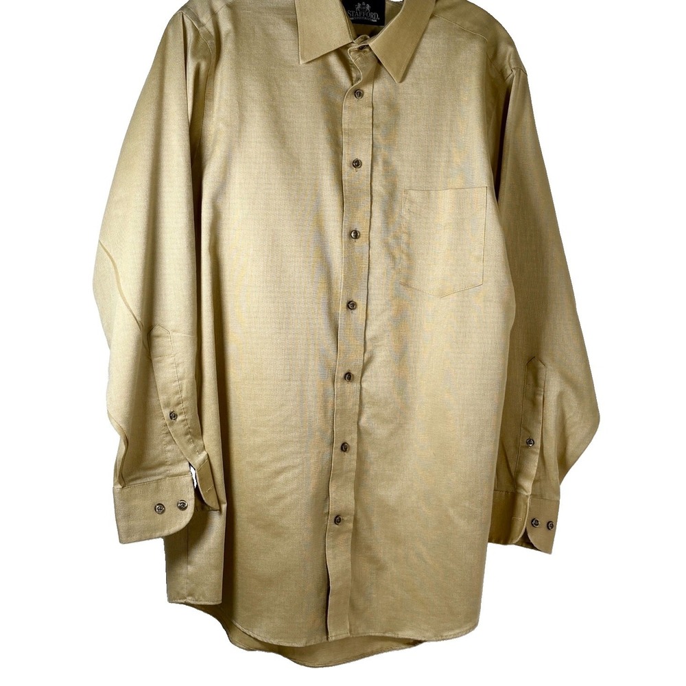 Vtg Stafford Dress Shirt Mens 15.5 Yellow Wrinkle Free Taiwan Poly Cotton Blend